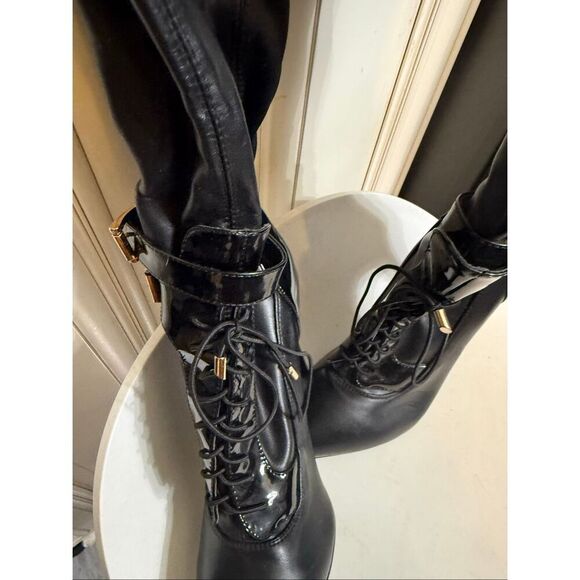 Adriana New York Womens Lace Up High-Heel Over the Knee Marco Boots Black Size 8 - Picture 4 of 16